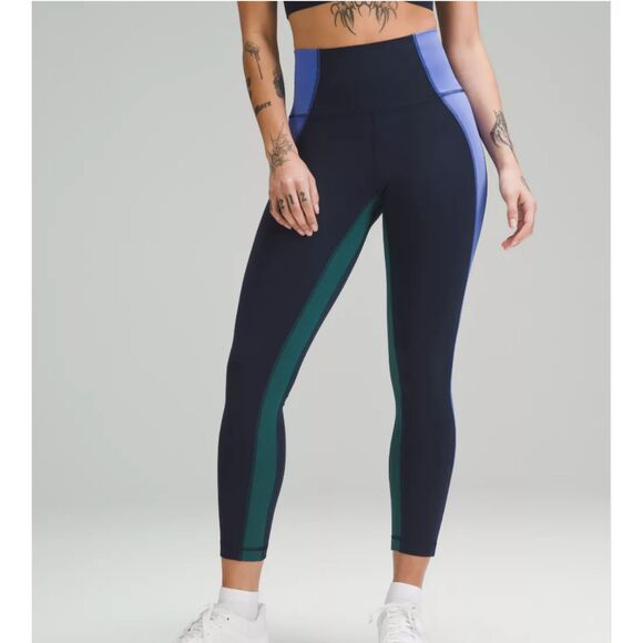 Women Wunder Train High-Rise Tight 25" Colour Block Black Blue Green Size 8 - Picture 1 of 10